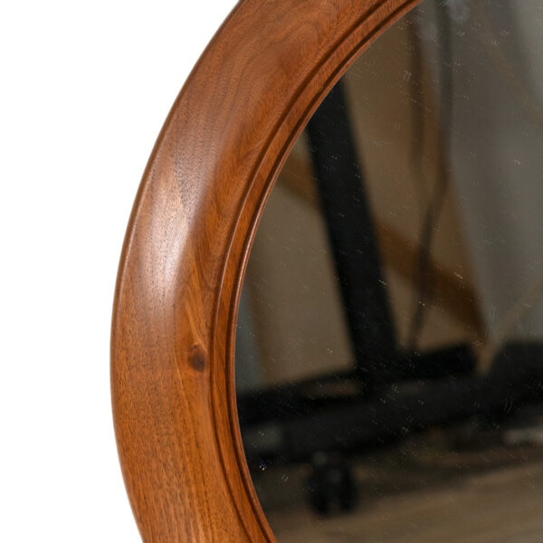 Antique Walnut Framed Round Wall Mirror - Image 2