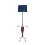 Brushed Nickel and Dark Wood Floor Lamp with Glass Table