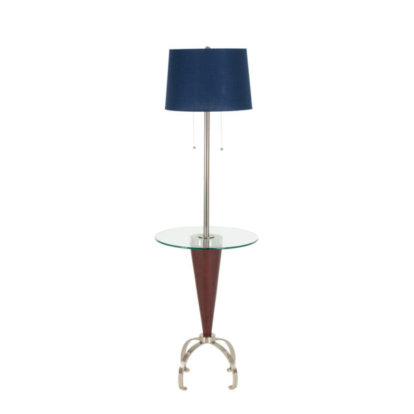 Brushed Nickel and Dark Wood Floor Lamp with Glass Table - Image 1