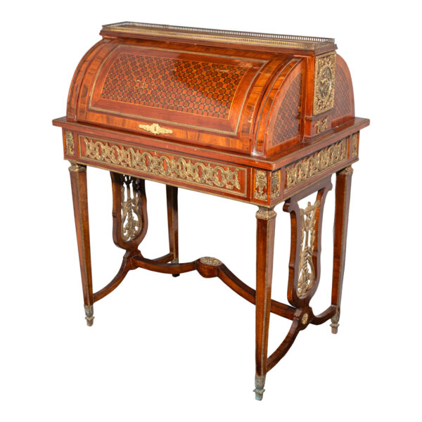 French Style Inlaid Cylinder Rolltop Desk - Image 1