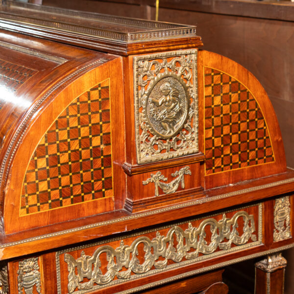 French Style Inlaid Cylinder Rolltop Desk - Image 4