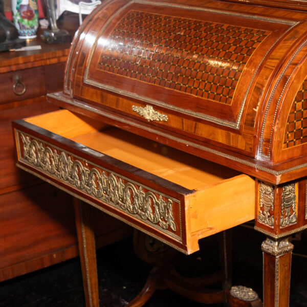 French Style Inlaid Cylinder Rolltop Desk - Image 7