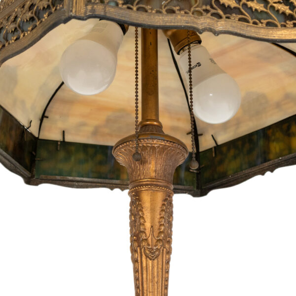 Antique Slag Glass Panel Lamp - Image 4