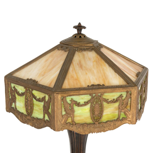 Antique Winged Griffin Slag Glass Lamp - Image 2