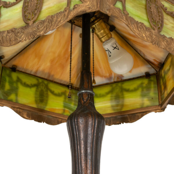Antique Winged Griffin Slag Glass Lamp - Image 4