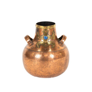 Vintage Peruvian Style Arts and Crafts Hammered Copper Vase with Lapis Accent
