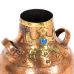 Vintage Peruvian Style Arts and Crafts Hammered Copper Vase with Lapis Accent - Image 2