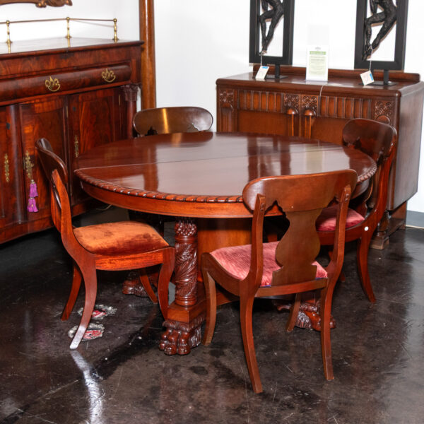 Antique American Empire Dining Table with 3 Leaves and 4 Chairs - Image 8