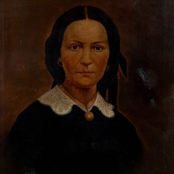 Antique Oil Portrait on Canvas of a Woman in Black - Image 2