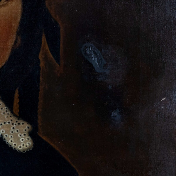 Antique Oil Portrait on Canvas of a Woman in Black - Image 4