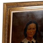 Antique Oil Portrait on Canvas of a Woman in Black - Image 3