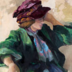 Original Oil on Canvas of Woman in Burgundy Hat - Image 2