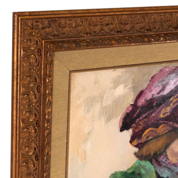 Original Oil on Canvas of Woman in Burgundy Hat - Image 3