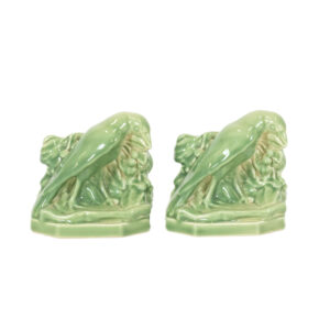 Pair of ROOKWOOD Green Glazed Bird Bookends