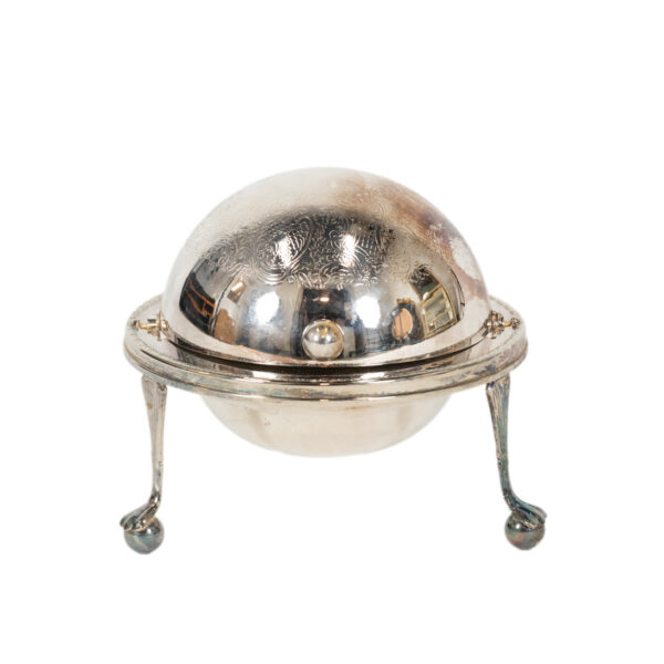 Vintage Etched Silver Plate Dome Lid Caviar Dish - Image 1