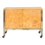Vintage TOMLINSON Mid Century Modern Burlwood and Brass Mobile Server
