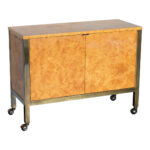 Vintage TOMLINSON Mid Century Modern Burlwood and Brass Mobile Server - Image 2