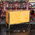 Vintage TOMLINSON Mid Century Modern Burlwood and Brass Mobile Server - Image 5