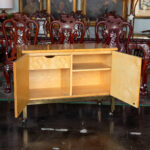 Vintage TOMLINSON Mid Century Modern Burlwood and Brass Mobile Server - Image 6