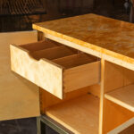 Vintage TOMLINSON Mid Century Modern Burlwood and Brass Mobile Server - Image 7