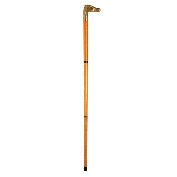 Vintage Wood Cane with Brass Horse Head Handle - Image 1