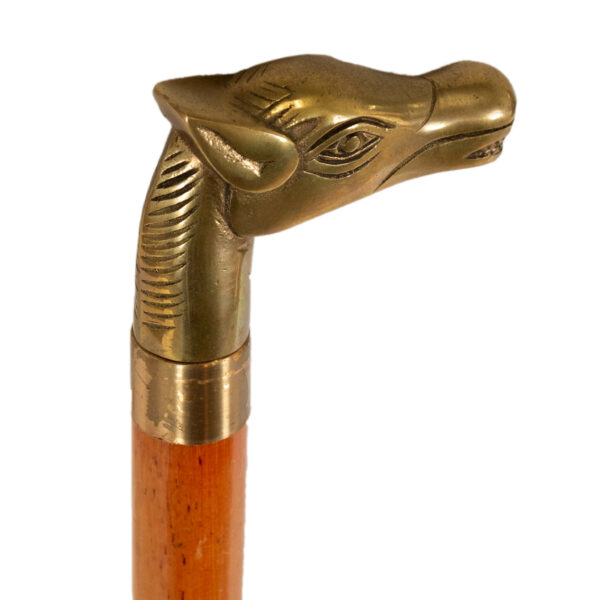 Vintage Wood Cane with Brass Horse Head Handle - Image 3