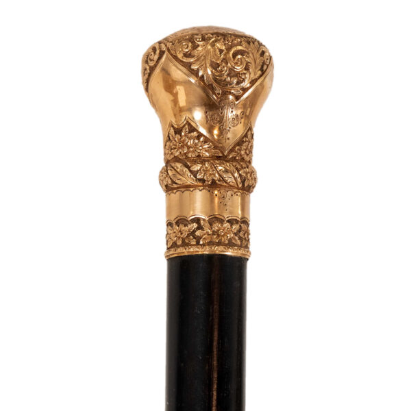 Vintage Black Walking Stick with Engraved Brass Knob - Image 2