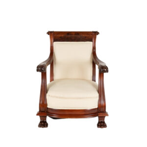 Wood Framed Accent Chair with Paw Feet in Ivory Upholstery