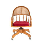 Vintage Oak Cane Back Desk Chair with Red Cushion