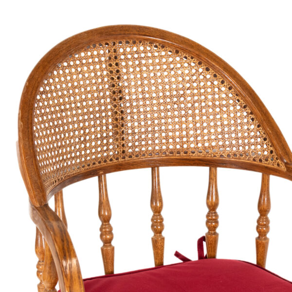 Vintage Oak Cane Back Desk Chair with Red Cushion - Image 3