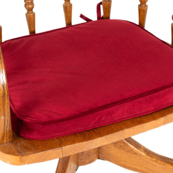 Vintage Oak Cane Back Desk Chair with Red Cushion - Image 4