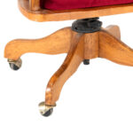 Vintage Oak Cane Back Desk Chair with Red Cushion - Image 5