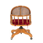 Vintage Oak Cane Back Desk Chair with Red Cushion - Image 7