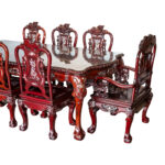 Vintage Siam Rosewood and Mother of Pearl Dining Table with 8 Chairs