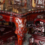 Vintage Siam Rosewood and Mother of Pearl Dining Table with 8 Chairs - Image 4