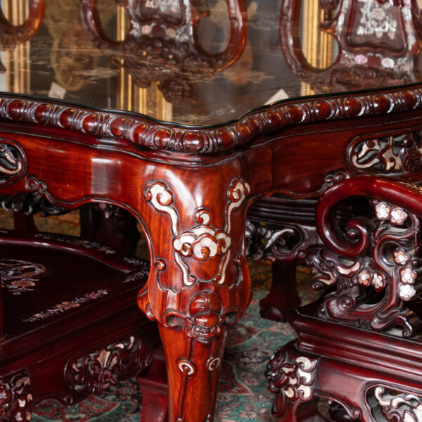 Vintage Siam Rosewood and Mother of Pearl Dining Table with 8 Chairs - Image 4
