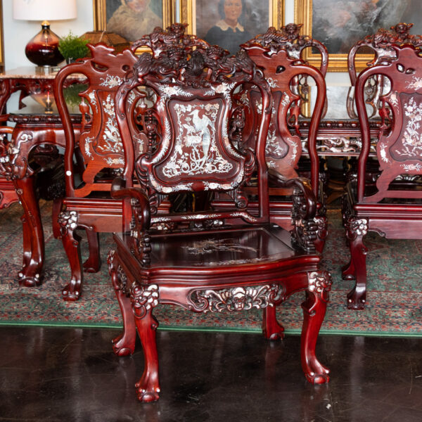Vintage Siam Rosewood and Mother of Pearl Dining Table with 8 Chairs - Image 6
