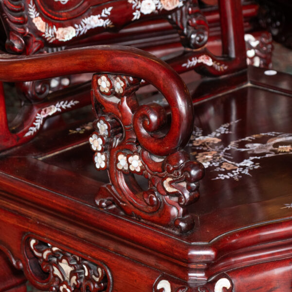 Vintage Siam Rosewood and Mother of Pearl Dining Table with 8 Chairs - Image 9