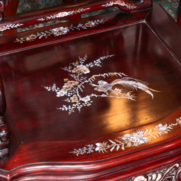 Vintage Siam Rosewood and Mother of Pearl Dining Table with 8 Chairs - Image 10