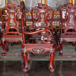 Vintage Siam Rosewood and Mother of Pearl Dining Table with 8 Chairs - Image 12