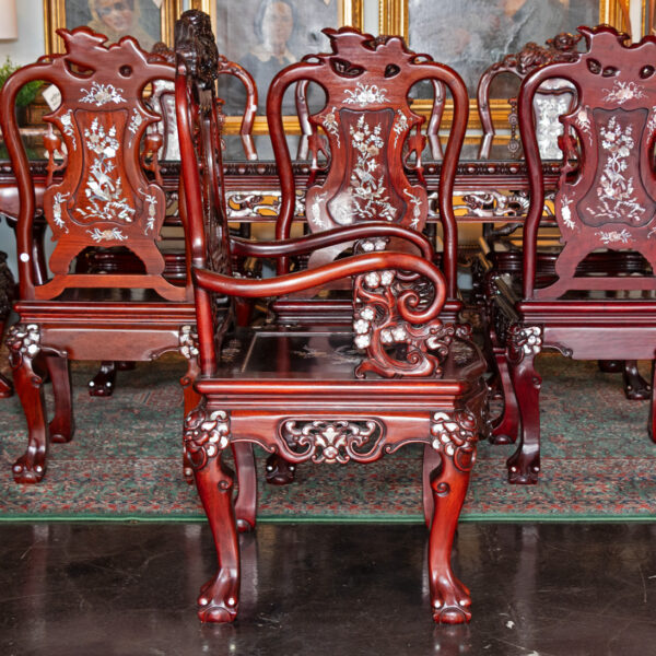Vintage Siam Rosewood and Mother of Pearl Dining Table with 8 Chairs - Image 12