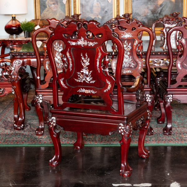 Vintage Siam Rosewood and Mother of Pearl Dining Table with 8 Chairs - Image 13