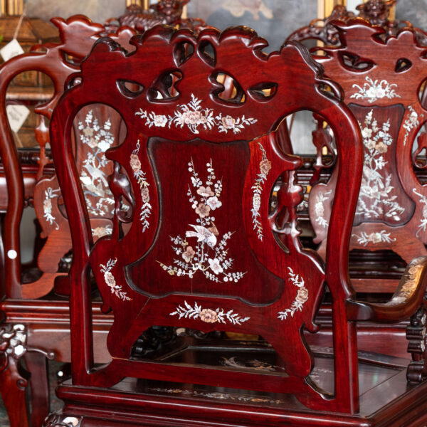 Vintage Siam Rosewood and Mother of Pearl Dining Table with 8 Chairs - Image 14
