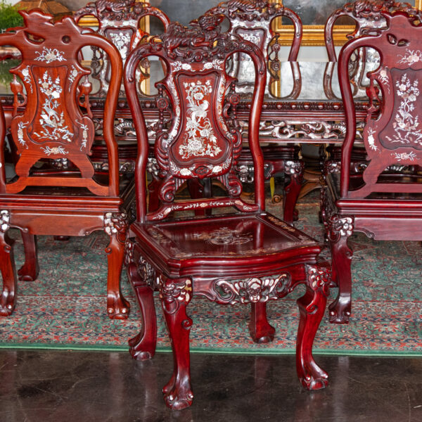 Vintage Siam Rosewood and Mother of Pearl Dining Table with 8 Chairs - Image 15