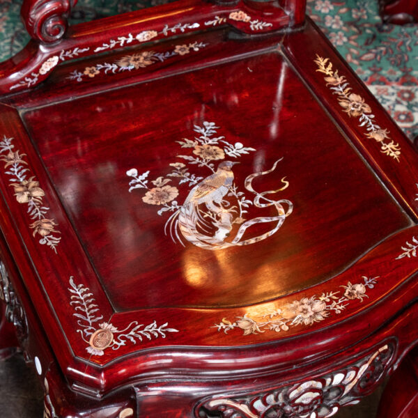Vintage Siam Rosewood and Mother of Pearl Dining Table with 8 Chairs - Image 17