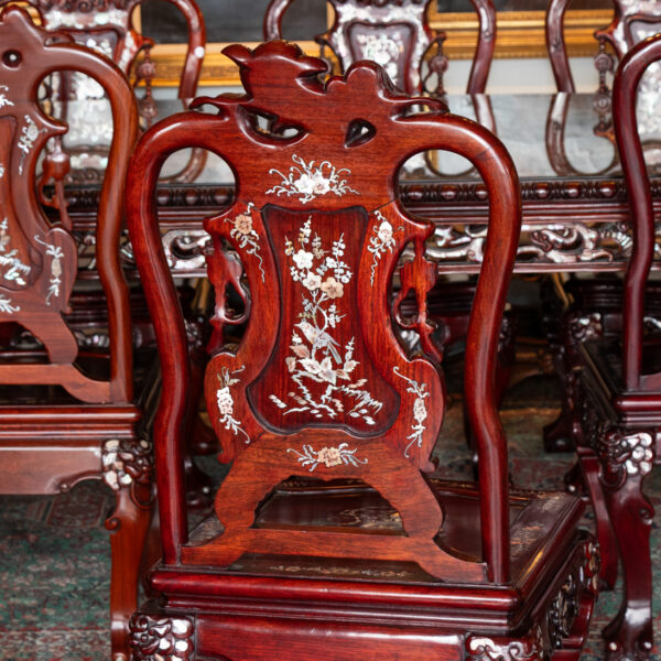 Vintage Siam Rosewood and Mother of Pearl Dining Table with 8 Chairs - Image 18