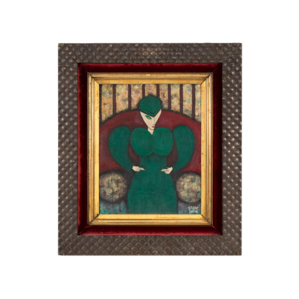 Original Oil on Board of Woman in Green - Image 1