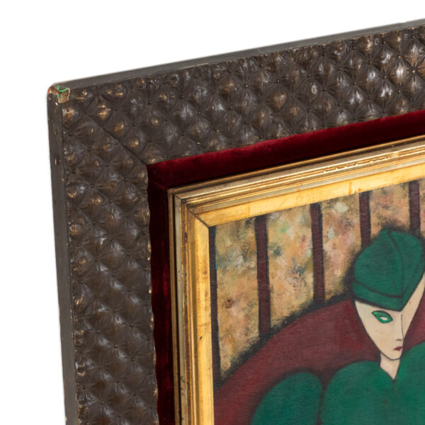 Original Oil on Board of Woman in Green - Image 2