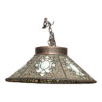Antique Leaded Slag Glass Pendant Light with Malachite Accents