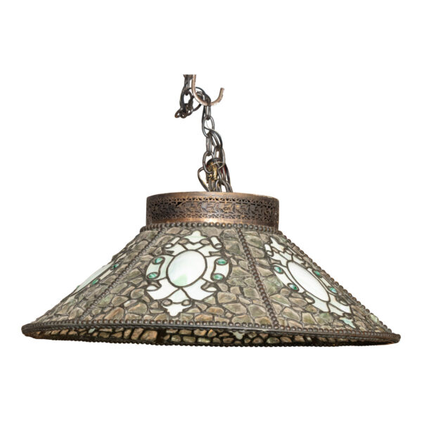 Antique Leaded Slag Glass Pendant Light with Malachite Accents - Image 1